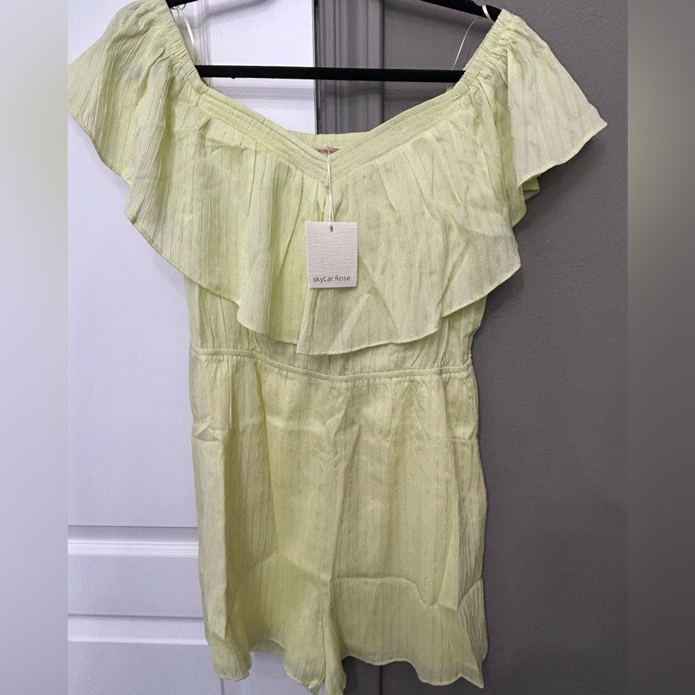 Skylar Rose bright lime green off-shoulder romper